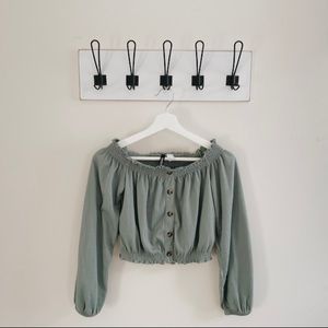 H&M Off the Shoulder Buttoned Cropped Top